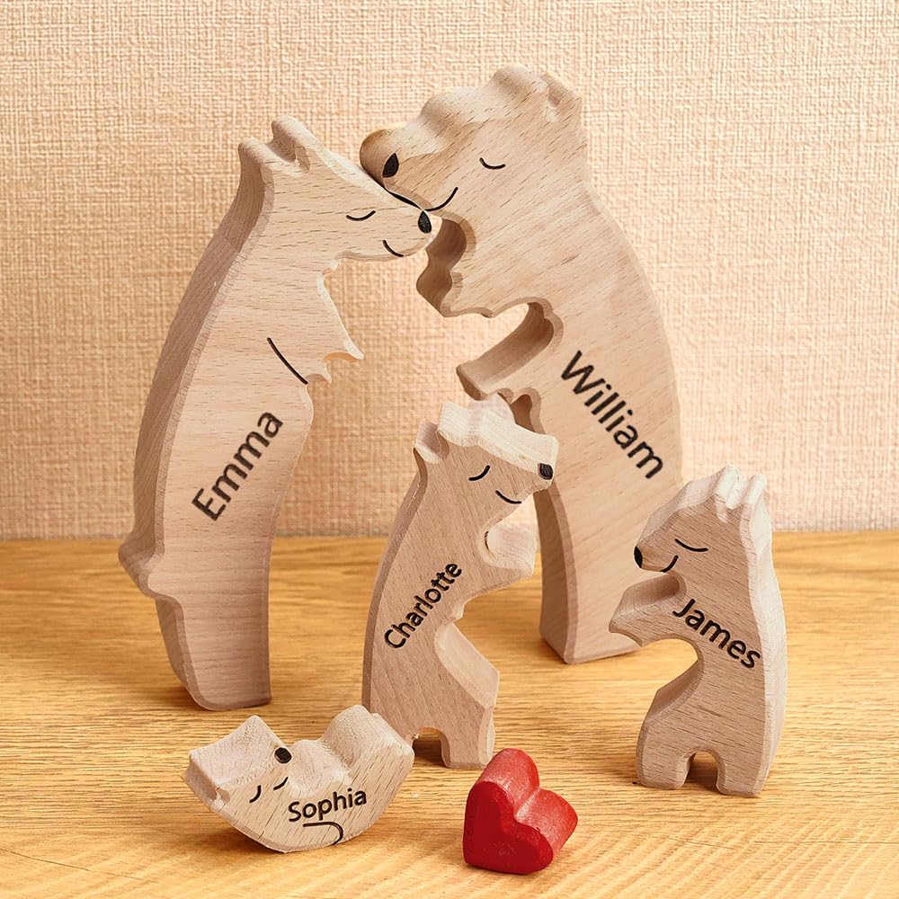 Personalized Wooden Bear Puzzle with 1-8 Family Name, We are One, Custom Family Name Sculpture, Ideal Gift for Christmas, Birthdays, House Warming - WoodArtSupply