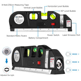 Laser Level Line Tool, Qooltek Multipurpose Cross Line Laser 8 feet Measure Tape Ruler Adjusted Standard and Metric Rulers for hanging pictures Qooltek