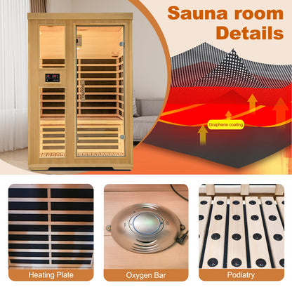 2 Person Far Infrared Home Sauna,Hemlock Wood Dry sauna Box,1750W 7 Carbon Crystal Heating Panels Indoor Sauna Room, Personal Sauna Hot Yoga