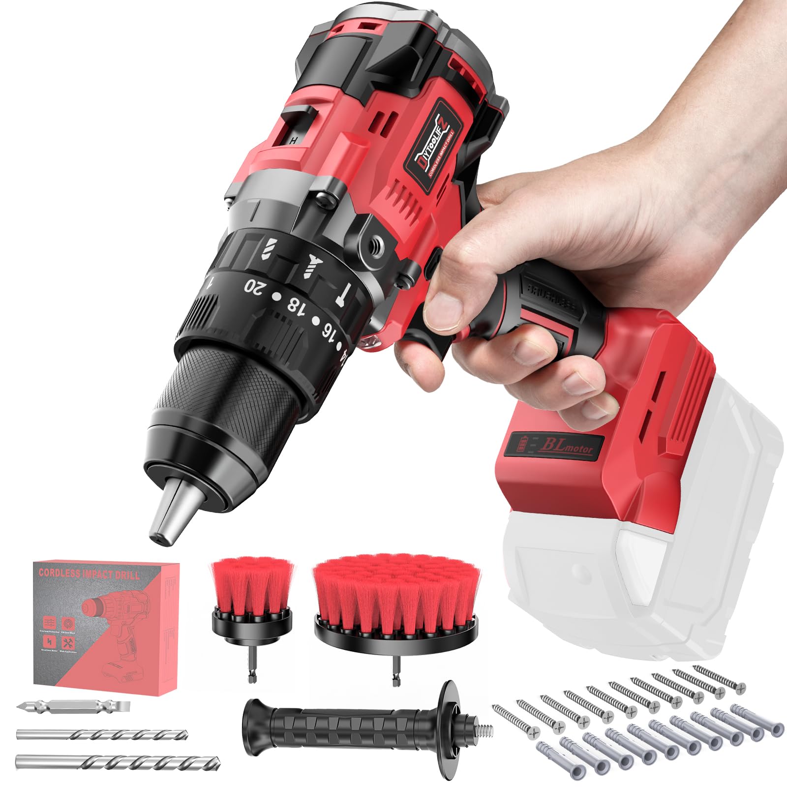 Cordless Drill Set for Milwaukee 18V Battery, 20+3 Torque Setting Power Drill Driver Set, 1/2 Inch Keyless Chuck Brushless Compact Driver/Drill Kit - WoodArtSupply