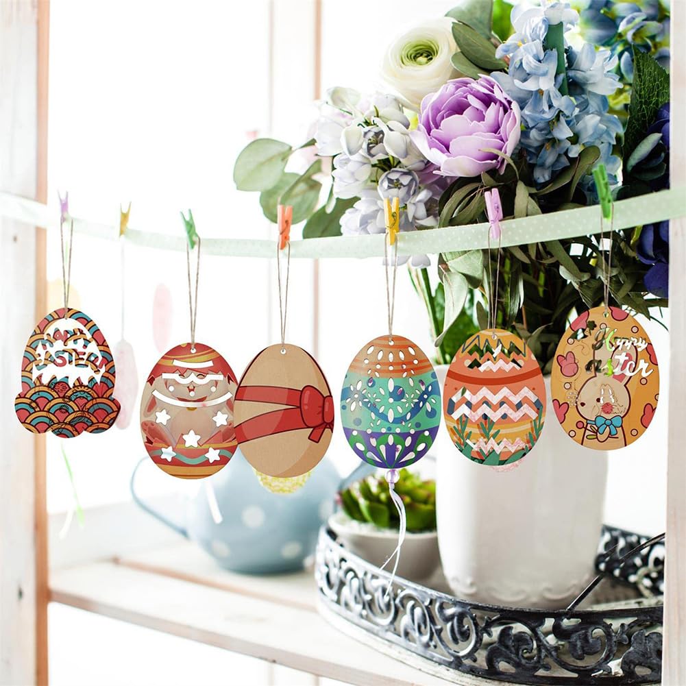 72 Pcs Wooden Egg Cutouts Blank Wooden Easter Ornaments Hanging Wood Pieces Unfinished Wood for Crafting Painting DIY Projects BFLCTTBD