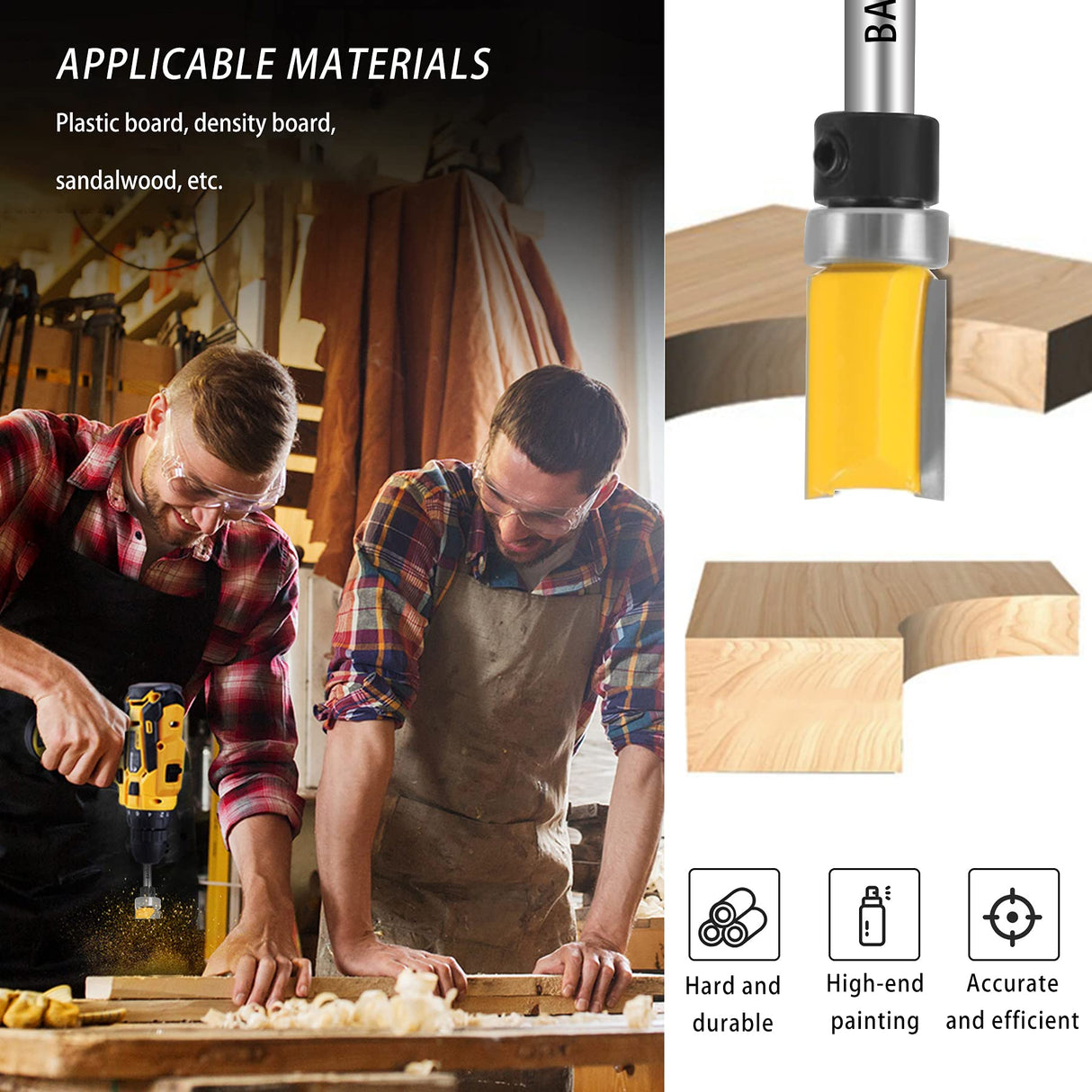 BAYTORY Professional Pattern Flush Trim Router Bit Set with 1/4 inch Shank, 4Pcs 1/2" Cutting Diameter Carbide Bits with Top Bearing Prevent BAYTORY