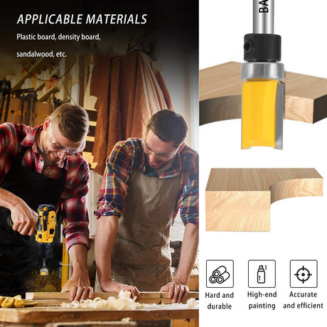 BAYTORY Professional Pattern Flush Trim Router Bit Set with 1/4 inch Shank, 4Pcs 1/2" Cutting Diameter Carbide Bits with Top Bearing Prevent BAYTORY