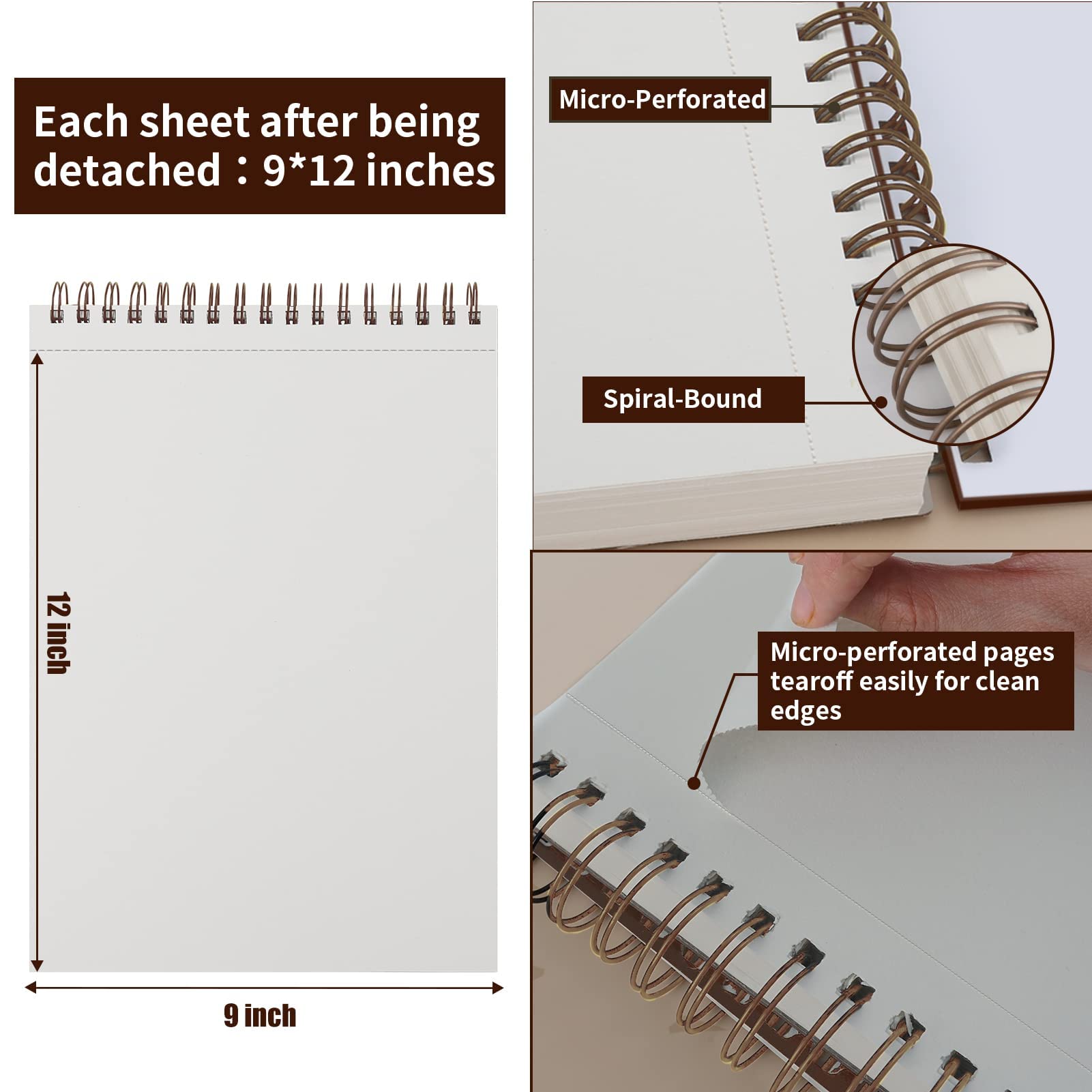 9 x 12 inches Sketch Book, Top Spiral Bound Sketch Pad,1 pack 100