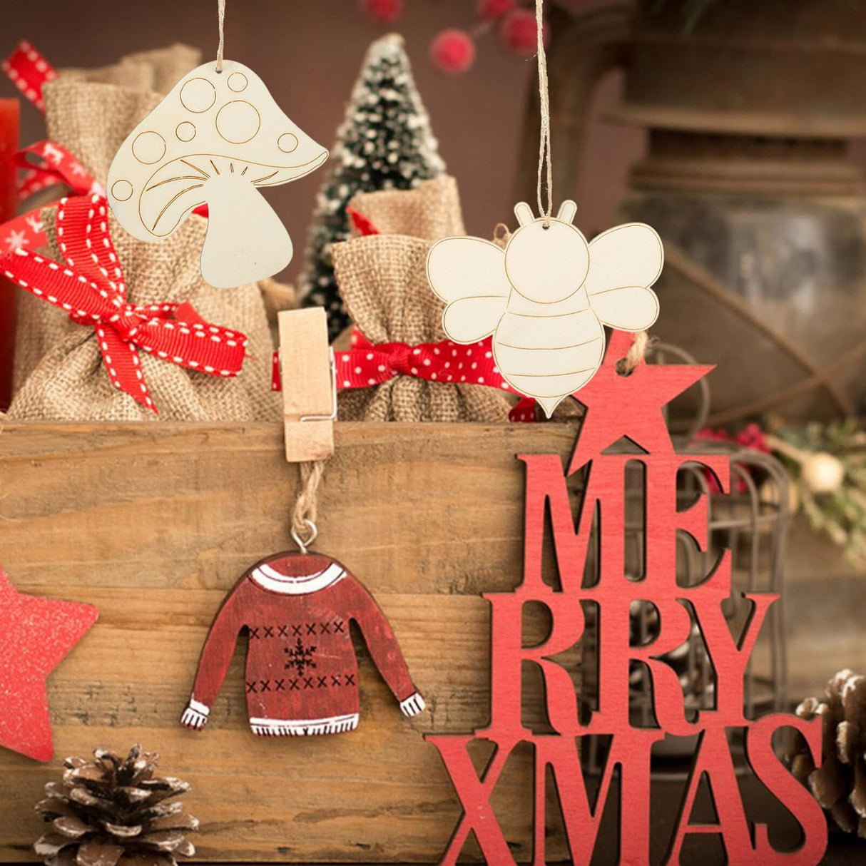 VILLCASE Unfinished Wooden Cutouts 30pcs Small Butterfly Bee Flower Shaped Wood Slices Blank Wood Animal Pieces for DIY Painting Crafts VILLCASE