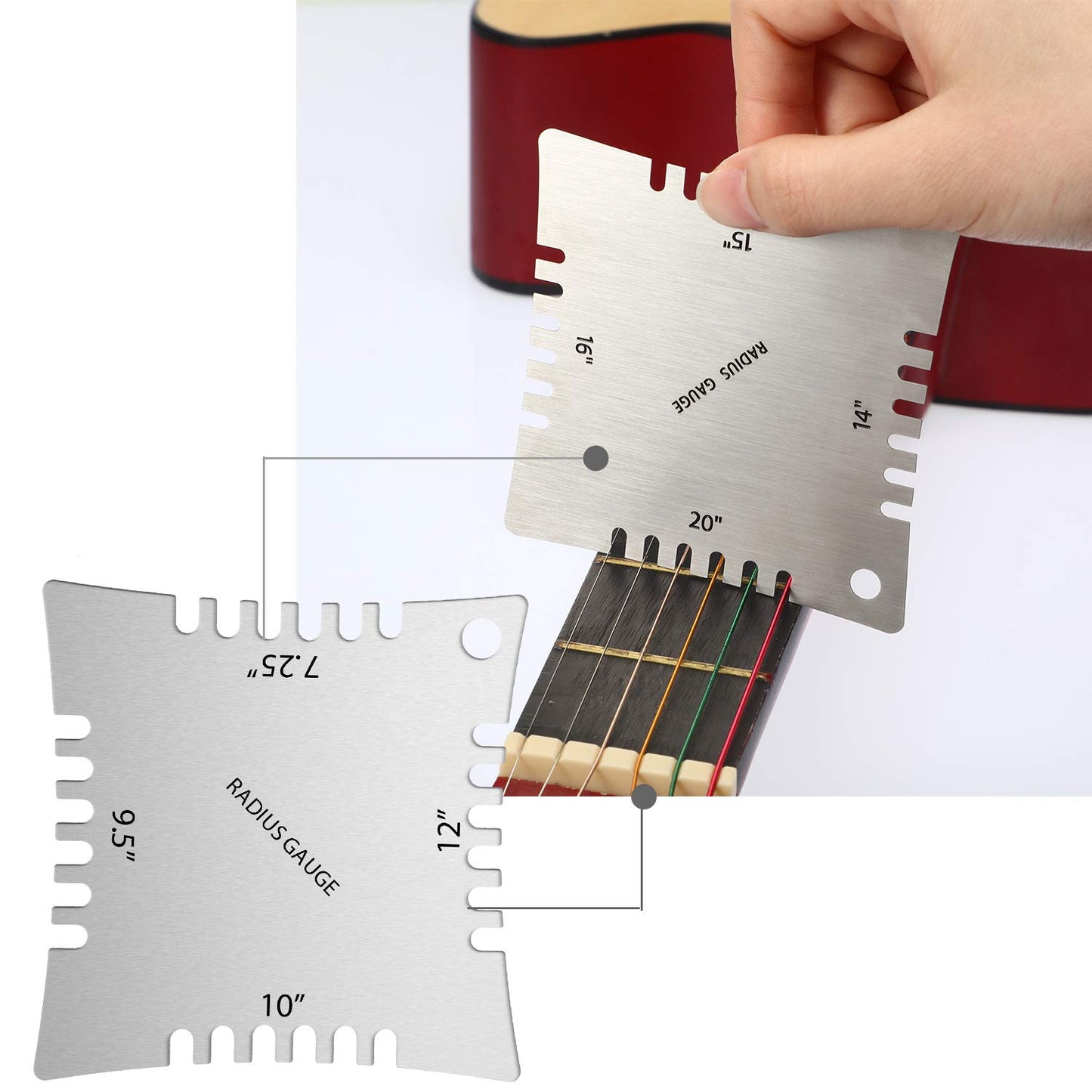 17 Pieces Guitar Luthier Tools Set Guitar Radius Gauge, String Action Ruler Gauge, Feeler Gauge, Guitar Notched Radius Gauges, Guitar Neck Notched - WoodArtSupply