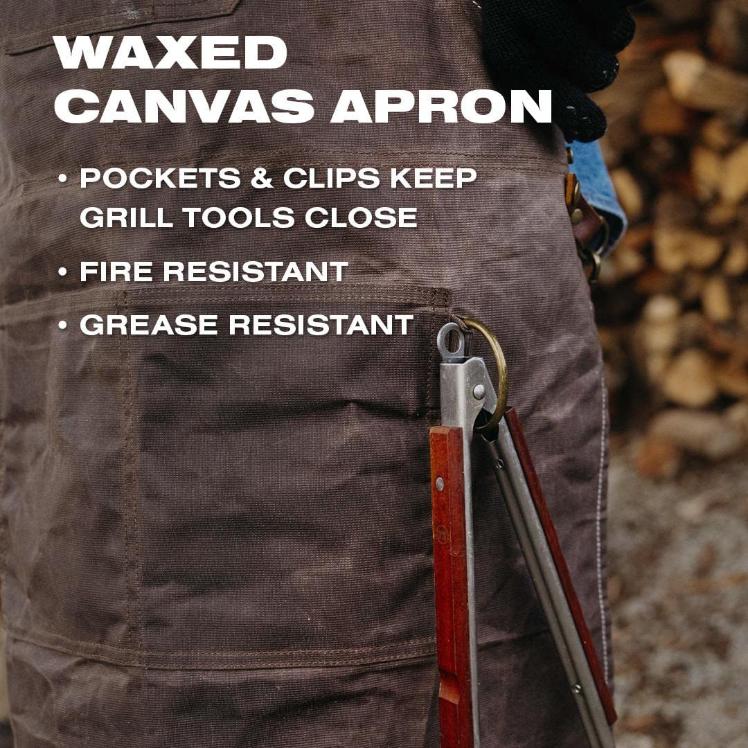 Breeo Waxed Canvas Apron | Leather Straps | D Rings & Pockets | Adjustable Straps Breeo