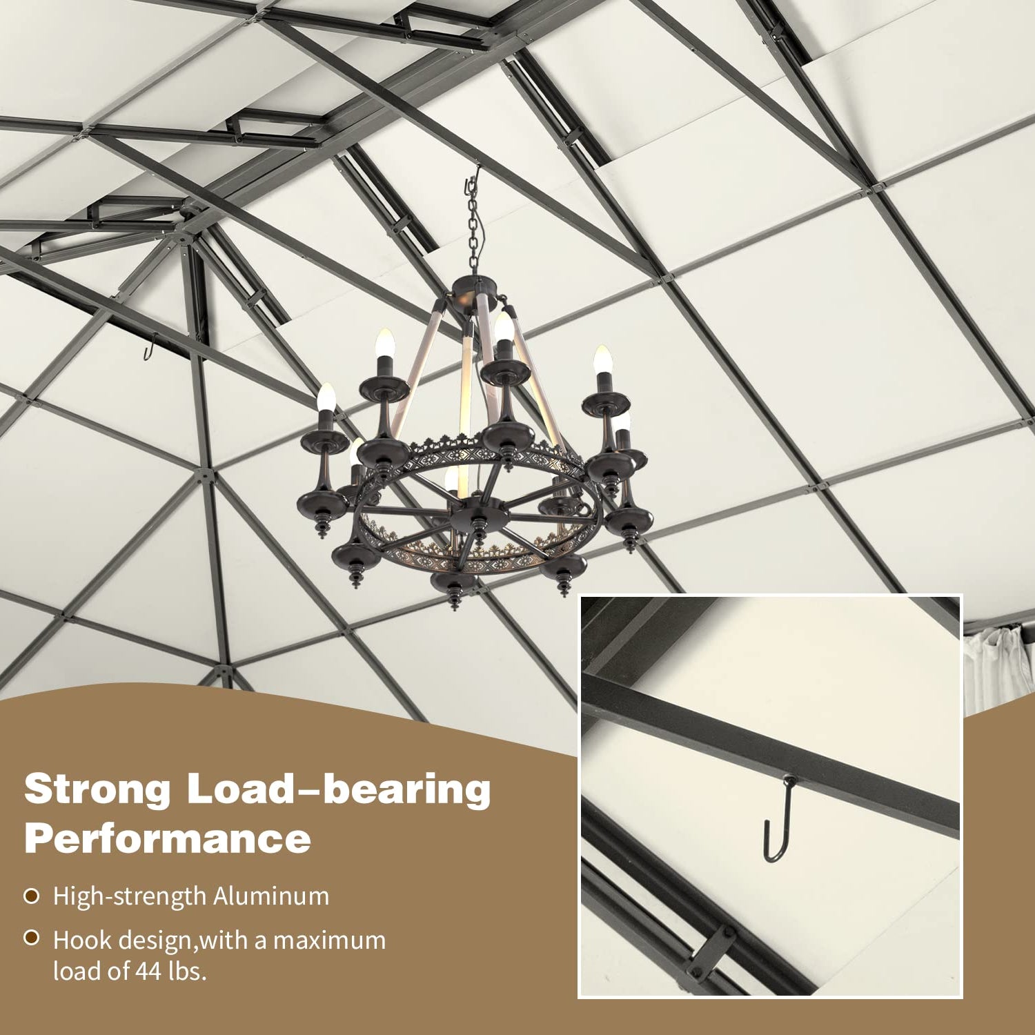 MELLCOM 12x20FT Hardtop Gazebo, Permanent Outdoor Aluminum Patio Gazebo with Aluminum Composite Double Roof for Patio Lawn and Garden, Curtains and MELLCOM