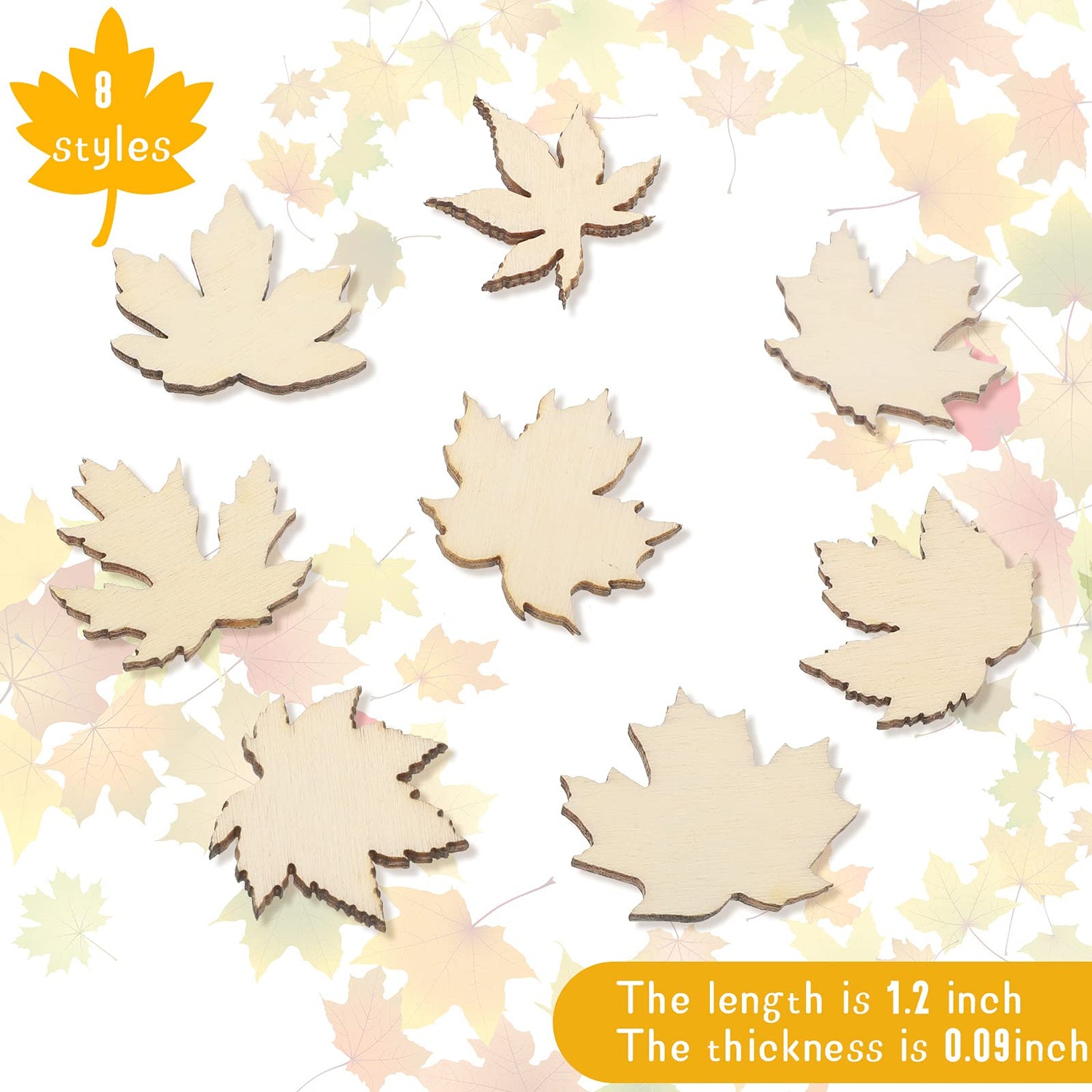 80 Pieces Wooden Maple Leaf Cutout Unfinished Blank Wooden Maple Leaf Slice Maple Leaf Shaped Wood Pieces 1.2 Inch Mini Wooden Maple Leaf Ornament Jetec