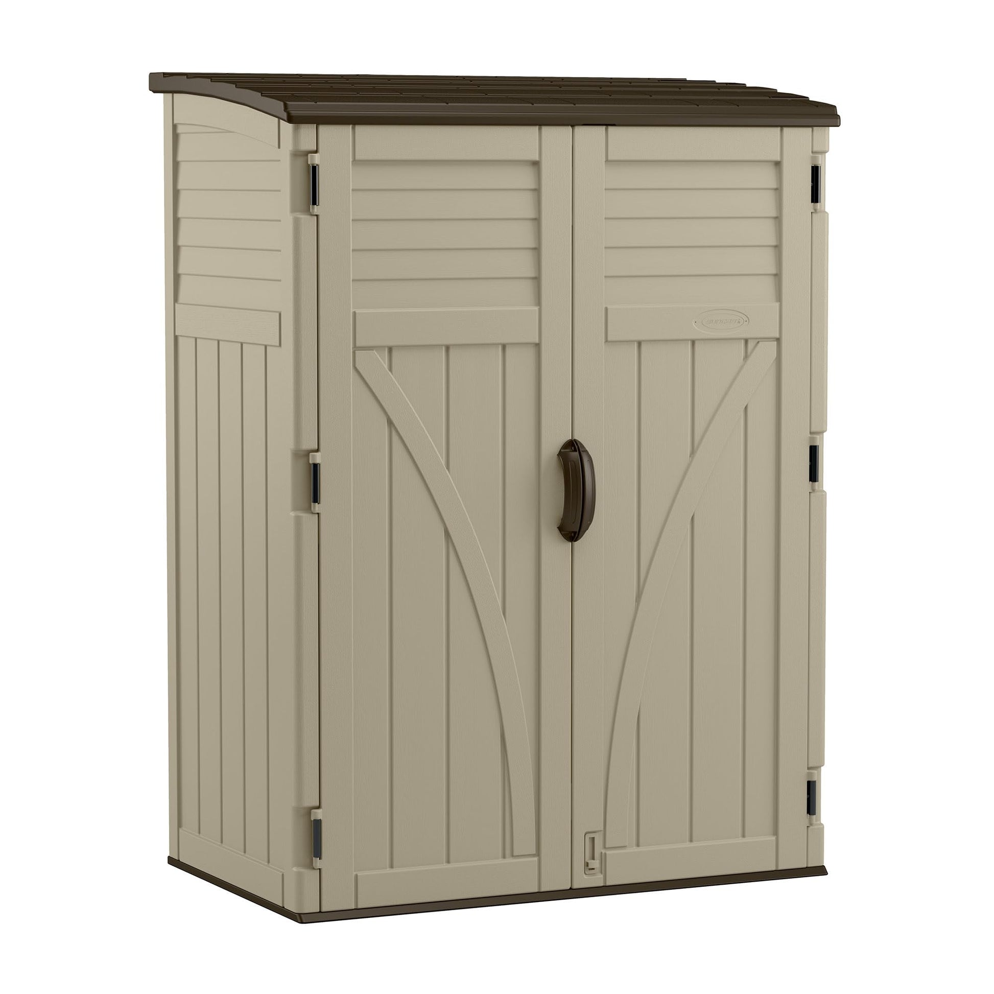 Suncast 54 Cubic Feet Vertical Storage Shed with Durable Plastic Construction, Multiple Wall Panels and Ample Space for Outdoor Storage - WoodArtSupply