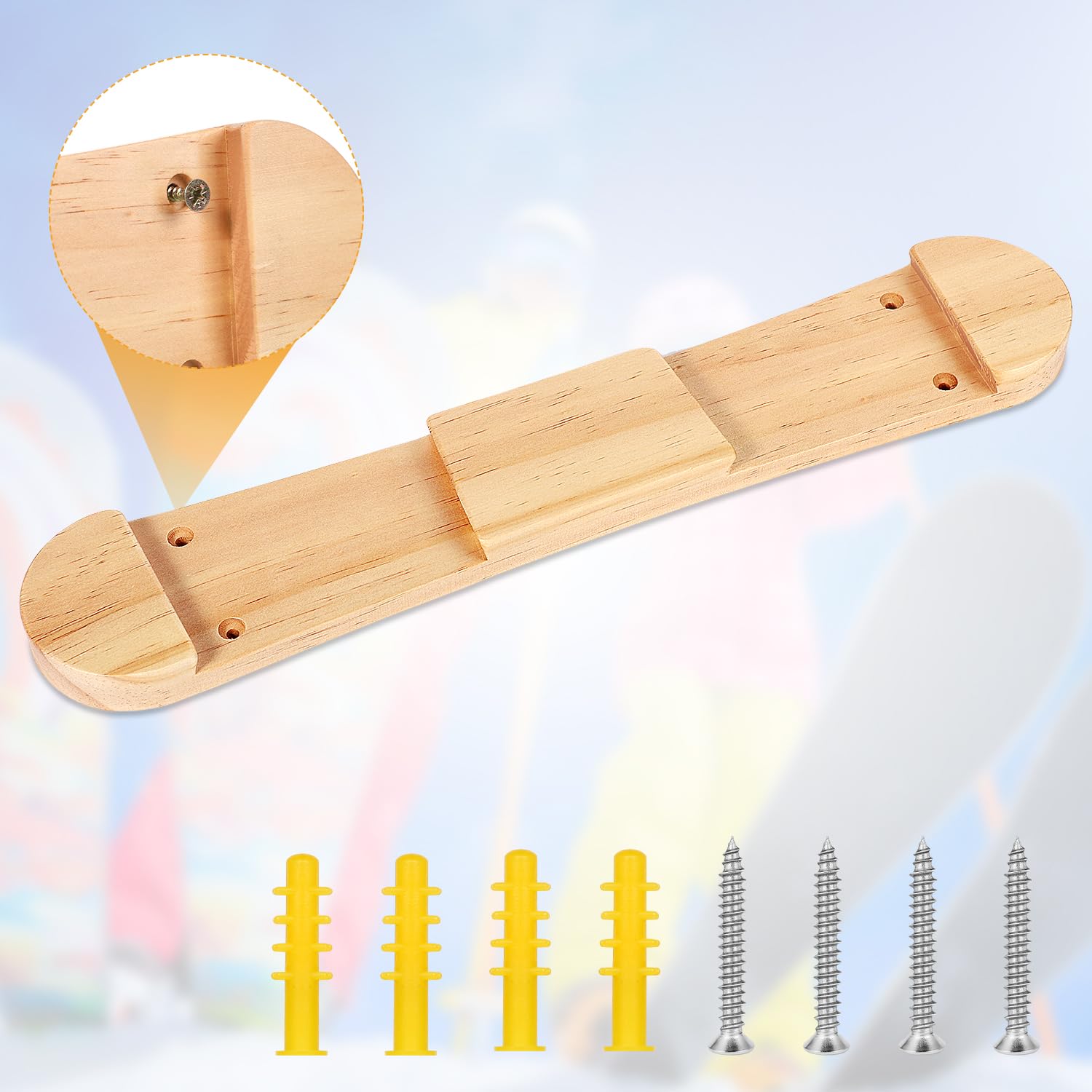 PEUTIER Minimalist Wood Ski Rack, Snowboard Wall Mount Rack Hanger Snowboard Display Rack Snowboard Storage Rack Ski Holder for Room Garage Ski Board PEUTIER