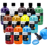 Artecho 12 Colors Large Bulk Acrylic Paint Set (500ml/17oz) Bottles, Art Craft Paint for Art Supplies, Canvas, Rocks, Wood, Fabric, Ceramic, Non Artecho