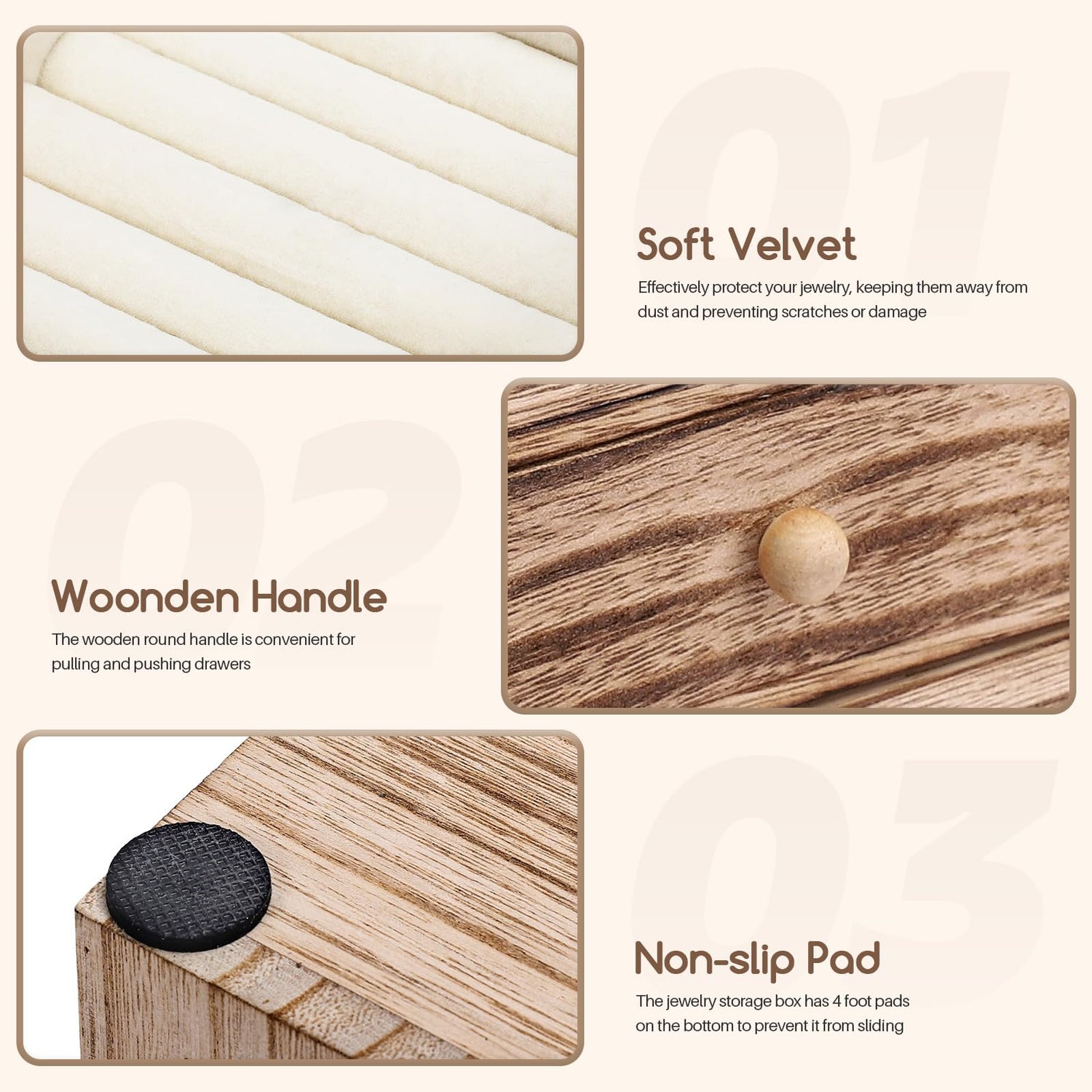 Homde Wood Jewelry Organizer 5 Layer Jewelry Box for Rings, Necklaces, Earrings, Bracelets, Watches Rustic Jewelry Boxes & Organizers for Women Homde