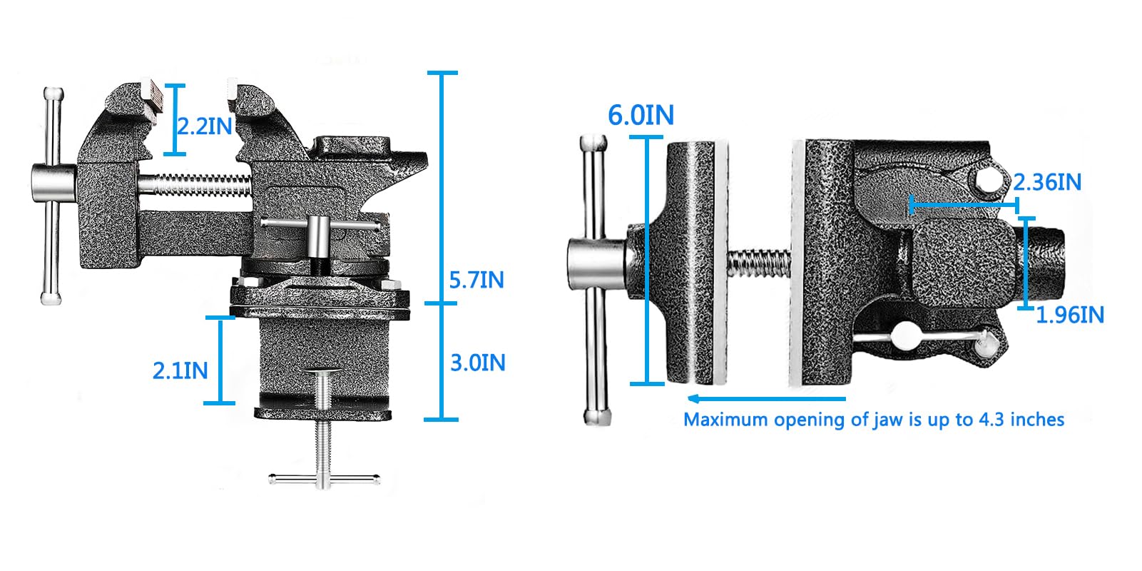 MYTEC 2-In-1 Bench Vise Heavy Duty for Workbench, 6.0" black, Upgraded Multi-Purpose Table Vice, Universal Rotate 270°Work Clamp-On Vise - WoodArtSupply