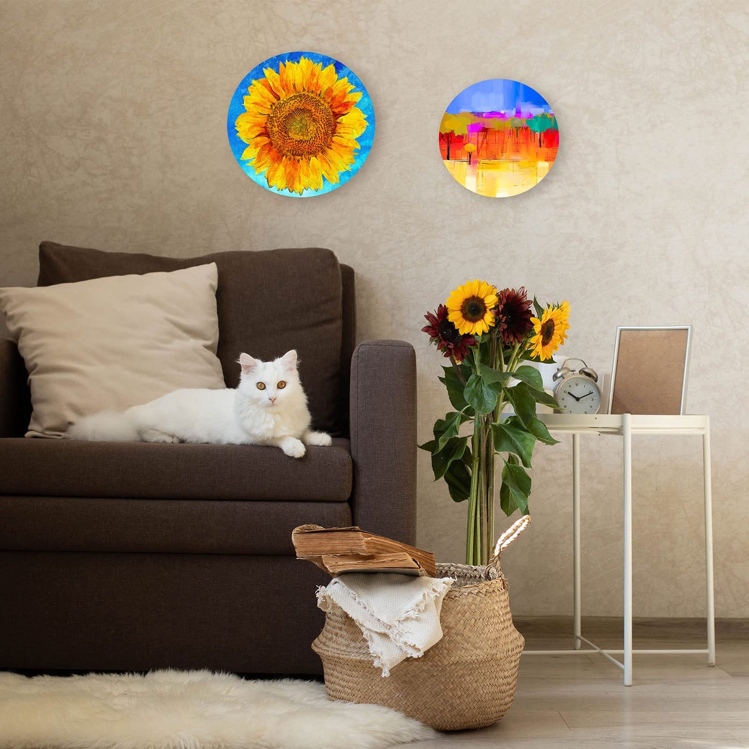 Geelin 6 Pcs Round Wood Canvas Panels for Painting 8 Inch/12 Inch Circle Unfinished Wood Panels Round Cradled Wooden Board Wood Tray for Oil Pouring Geelin