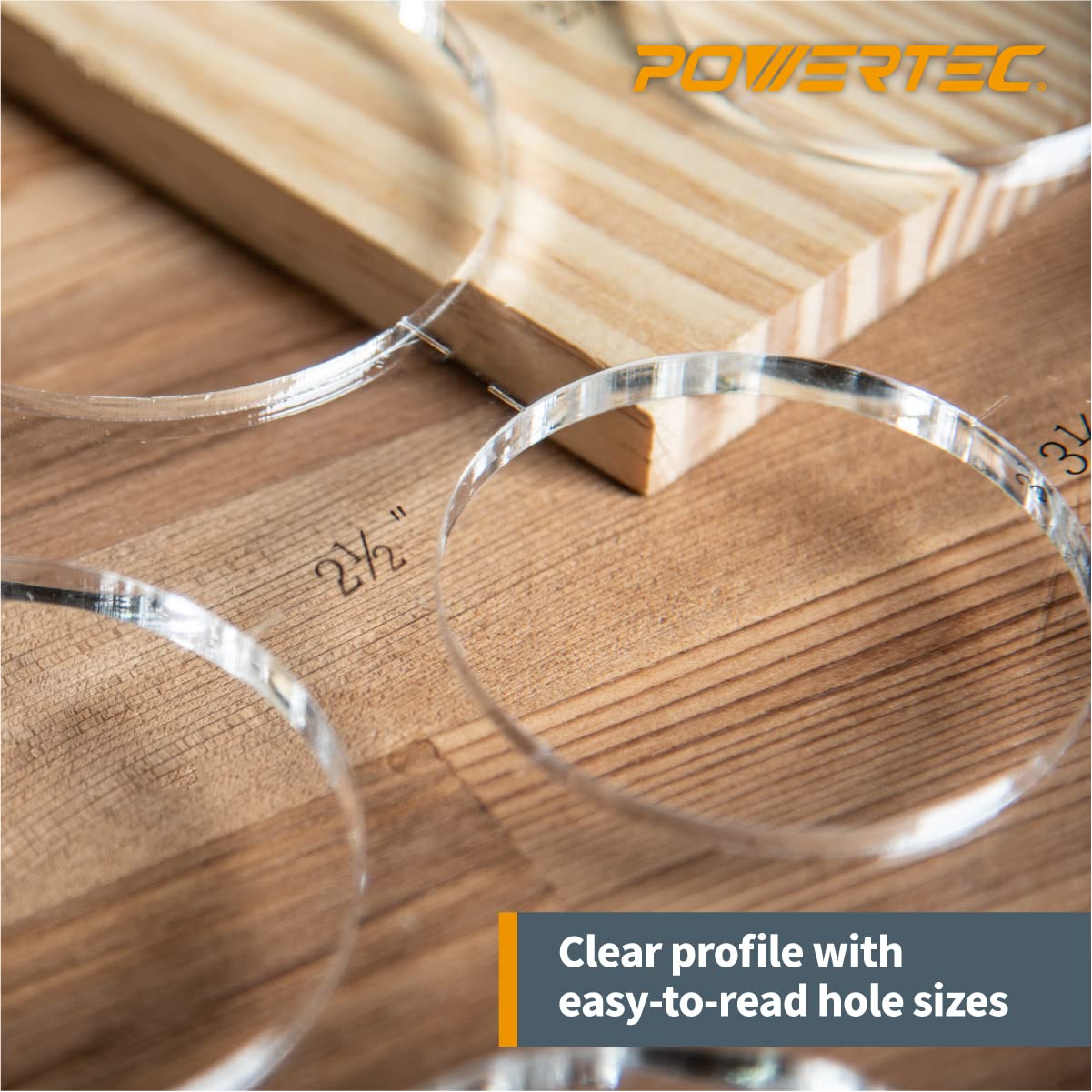POWERTEC 71622 12 x 10 inch Clear Acrylic Decorative Templates, Circle/Grommet/Round Inlay Stencil Templates for Woodworking, Set of 2 POWERTEC