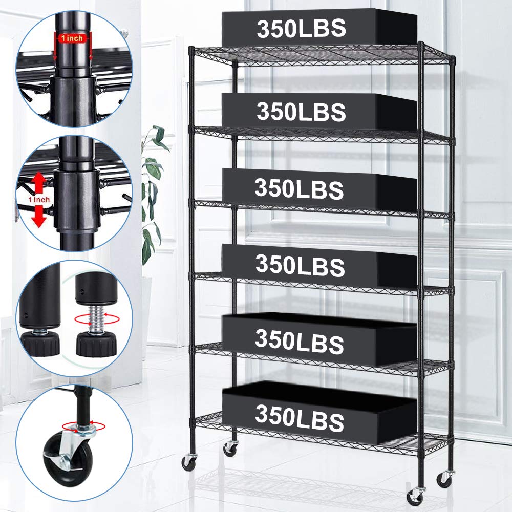 BestMassage 72"x48"x18" 6 Tire Wire Shelving Unit NSF Storage Shelves Large Heavy Duty Metal Shelf Organizer Height Adjustable Commercial Grade Steel BestMassage