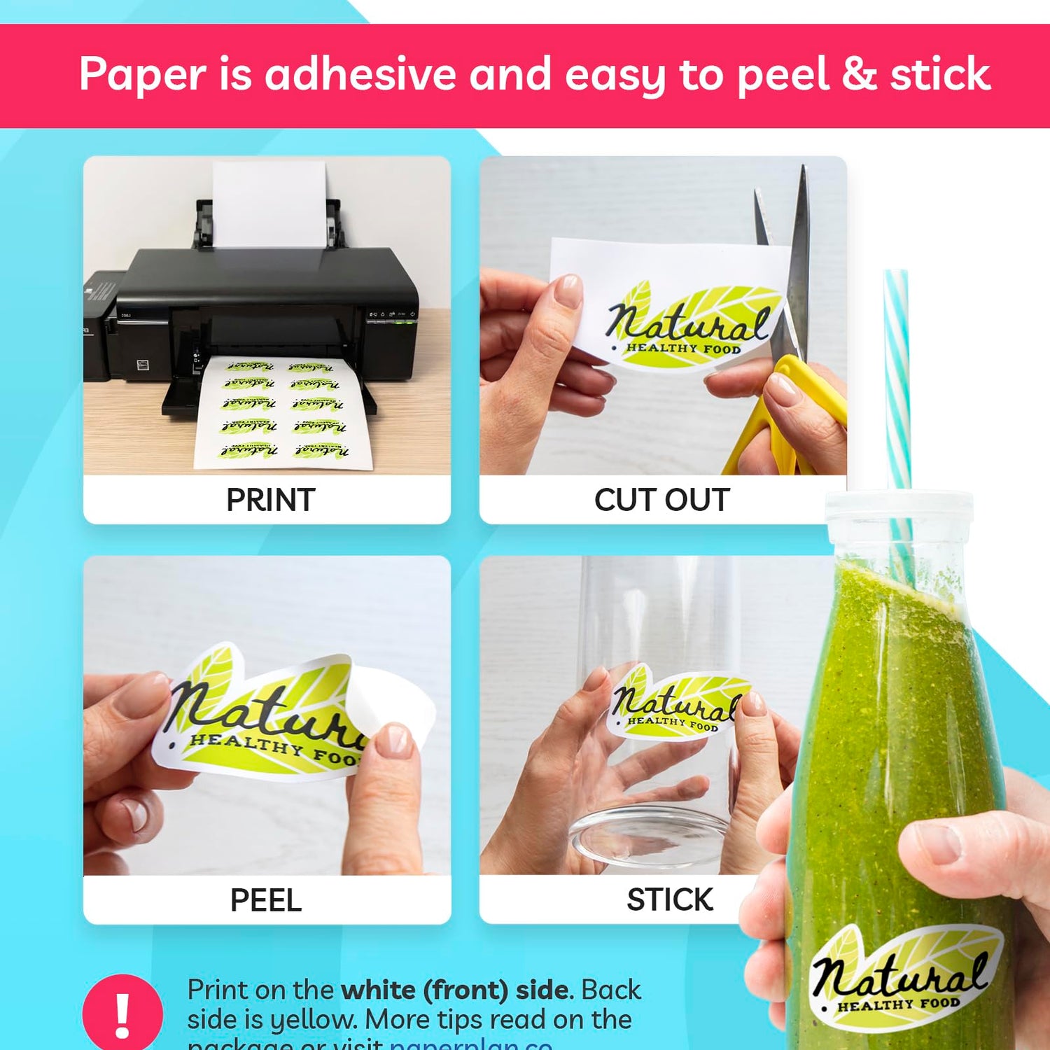 Sticker Paper for Inkjet Printer - Printable Vinyl Sticker Paper - Sticker Paper - (30 Sheets, 8.5 x 11", Matte White) - Sticker Printer Paper - Paper Plan