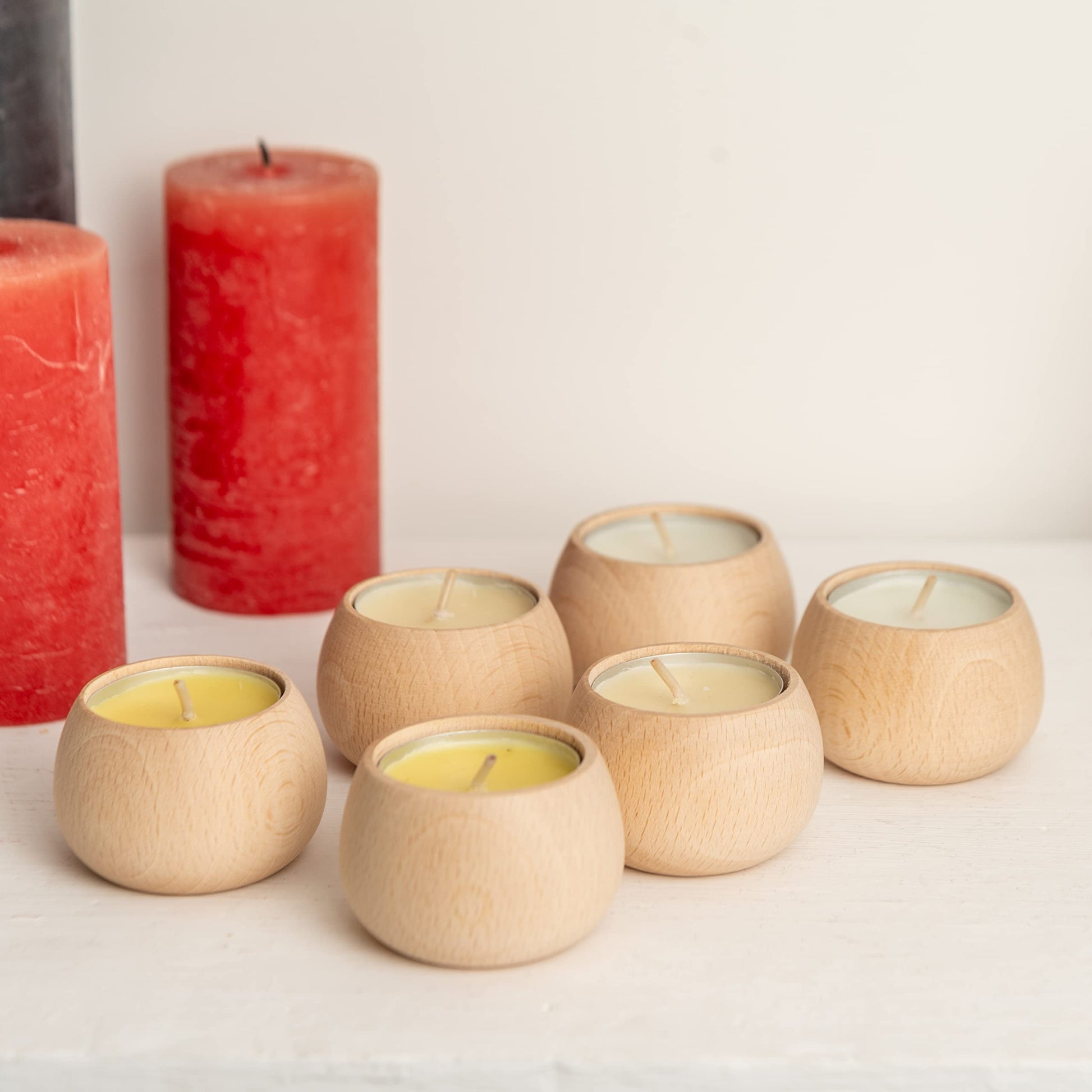 Woodvio - Handmade Wooden Candle Holders for votives and Tea Lights Candles, Set of 6 - WoodArtSupply