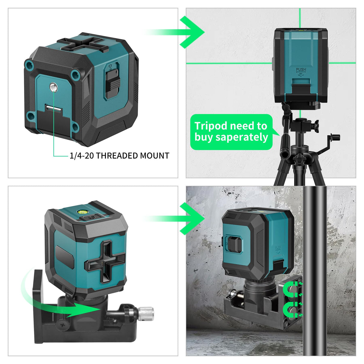 COYU Self-Leveling Cross Line Laser Level -Japanese Green Beam, 100ft Range, 360° Rotation, Carrying Pouch Included COYU