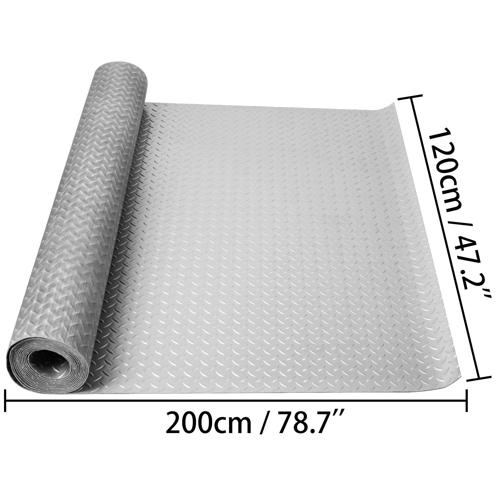 Happybuy Garage Floor Mat 3.9x6.56ft Vinyl Garage Flooring Roll Anti-Slide Diamond Texture Silver Garage Mats for Under Car 25.6sqft Covering Space - WoodArtSupply