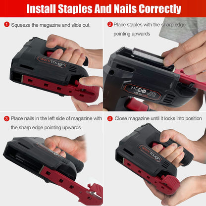 Powertough 4v Cordless Staple Gun/Brad Nailer 2 in 1 Free Staple USB Cable 2000pcs Free Staple and Brad Nails(T90:8mmx1000+6mmx500pcs, 18GA:10mmx500) - WoodArtSupply