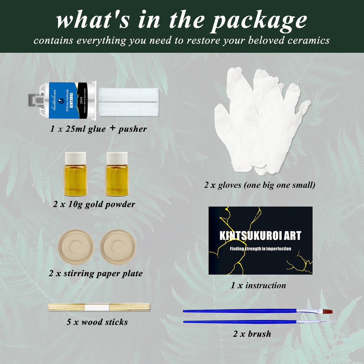 Kintsugi Repair Kit Gold, Japanese Kintsugi Kit to Improve Your Ceramic, Repair Your Meaningful Pottery with Gold Powder Glue, Perfect for Beginners 1DFAUL