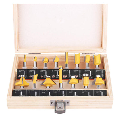 KOWOOD Router Bits Set of 15 Pieces 1/4 Inch Woodwork Tools for Beginners - WoodArtSupply