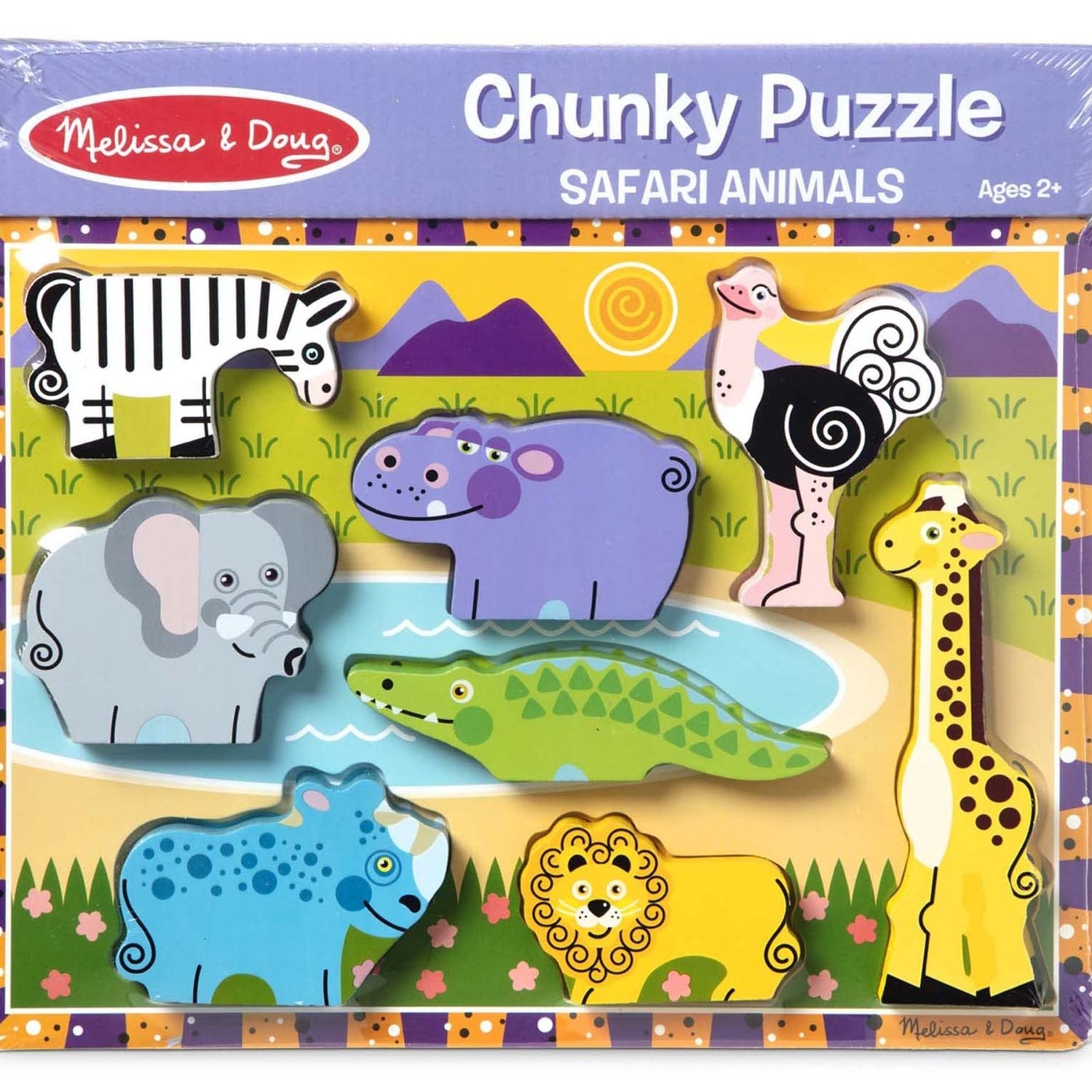 Melissa & Doug Safari Wooden Chunky Puzzle (8 pcs) - Wooden Puzzles for Toddlers, Animal Puzzles For Kids Ages 2+ - FSC-Certified Materials , 12" x Melissa & Doug