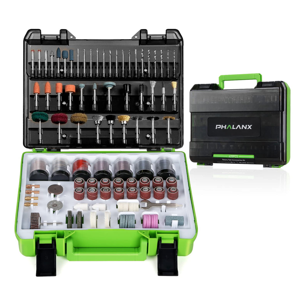 PHALANX Rotary Tool Accessory Kit, 420 Pcs Accessories Kit, 1/8"(3.2mm) Diameter Shanks, Universal Fitment All Rotary Tool for Easy Cutting, Sanding, PHALANX