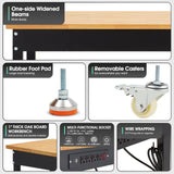 Antifir 60" ×24'' Adjustable Workbench,Rolling Heavy-Duty Worktable with Power Outlet and Wheels,Large Load Capacity Rubber Wood Top Workbench for Antifir