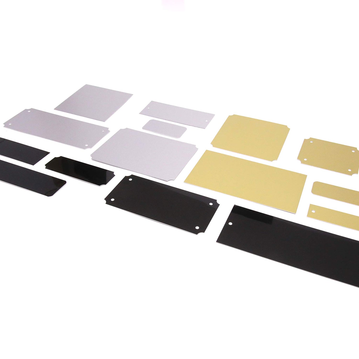 Laser Engraving Blank Plate Assortment 15 piece Aluminum Gold, Silver, & Black Custom Engraving Plates