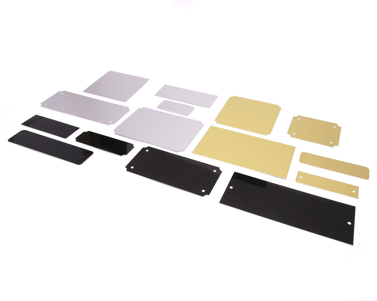 Laser Engraving Blank Plate Assortment 15 piece Aluminum Gold, Silver, & Black Custom Engraving Plates