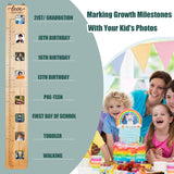 Wood Growth Chart for Kids with Picture Frames Boho Wooden Height Measurement Ruler Milestone Markers Foldable Height Chart for Kids Measuring Chart Chunful