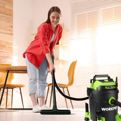 WORKPRO 5 Gallon Wet/Dry Shop Vacuum, 5.5 Peak HP Shop Vac Cleaner with HEPA Filter, Hose and Accessories for Home/Jobsite
