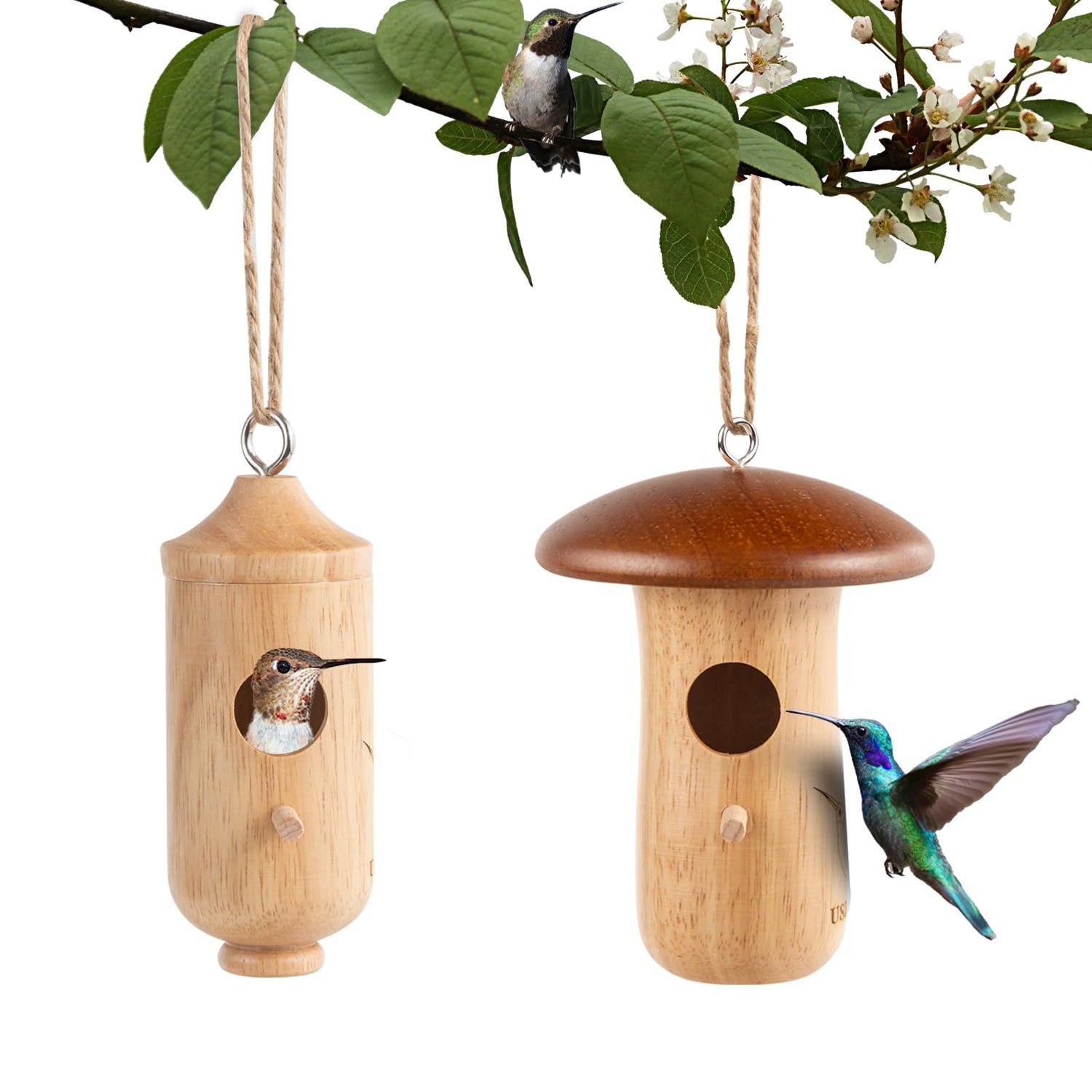 Hummingbird House, Wooden Hummingbird Houses for Outside for Nesting, Birdhouses for Outside, Home Garden Decoration, Gardening Gifts, 2 Pack DNZRONK