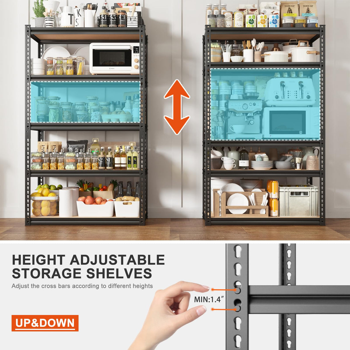 REIBII 72" H Garage Shelving Heavy Duty Storage Shelves 2000LBS Adjustable 5 Tier Metal Storage Shelving for Garage Storage Shelving Unit for REIBII