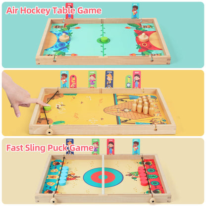 QZMTOY Large Fast Sling Puck Game Air Hocky Table Game Bowling Games -10 in 1 Family Games for Boys Girls,Teens,Adults,Wooden Hockey Board Game for - WoodArtSupply