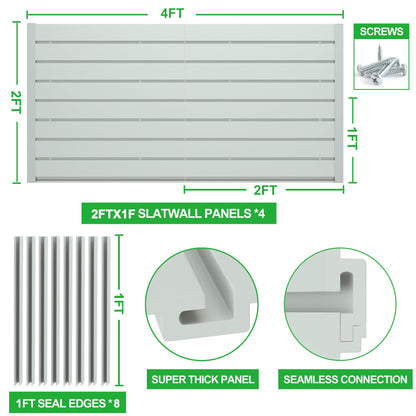 RELIANCER PVC Slat Wall Panels,4ft by 2ft (8 sqft) Garage Wall Organizer Storage System,Interlocking Slatwall Paneling Sheets,Workshop Slatwall - WoodArtSupply