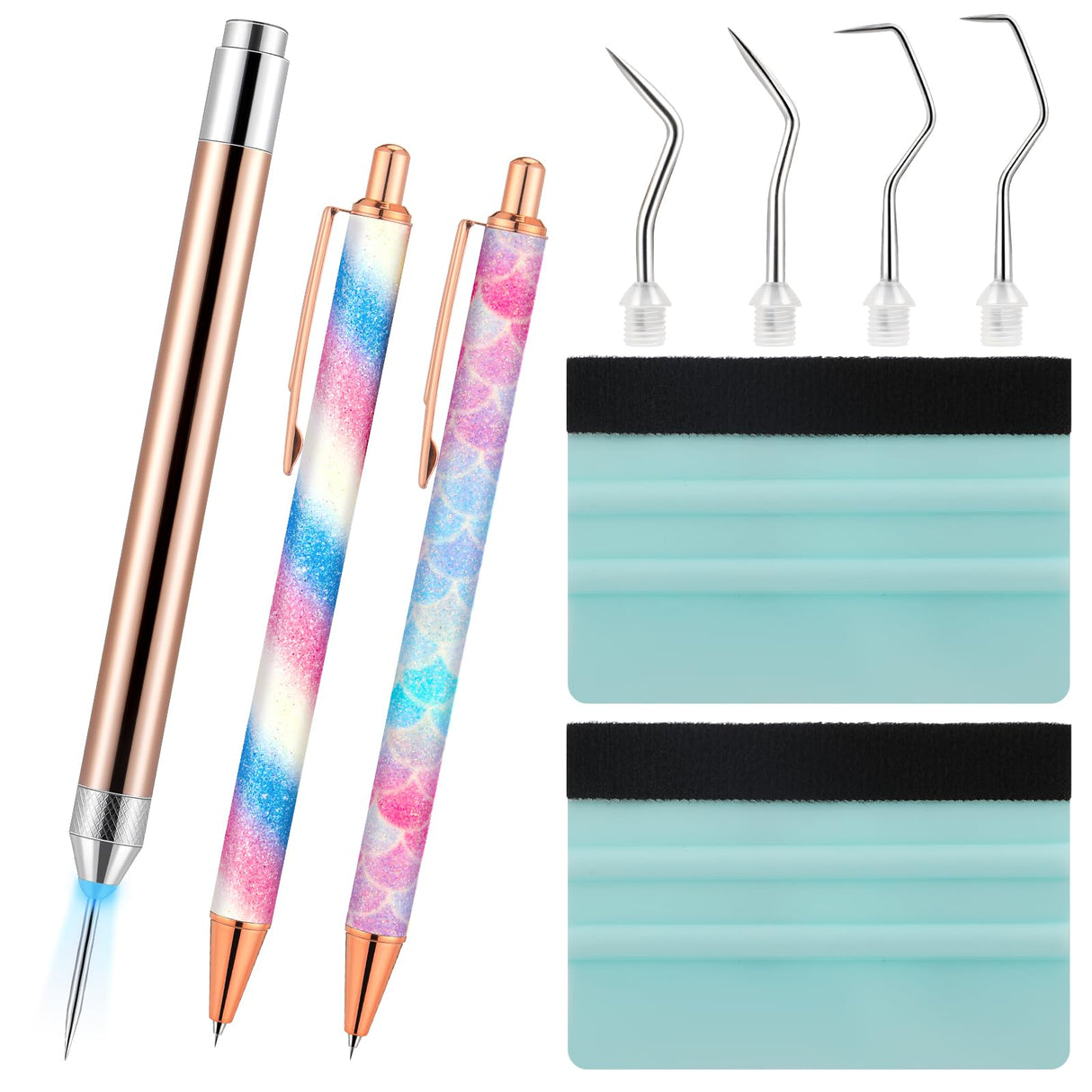 Therwen 10 Pcs Pin Pen Vinyl Weeding Tool Kit Includes 1 Led Weeding Tools with Light for Vinyl with 5 Different Pen Head 2 Retractable Air Release Therwen