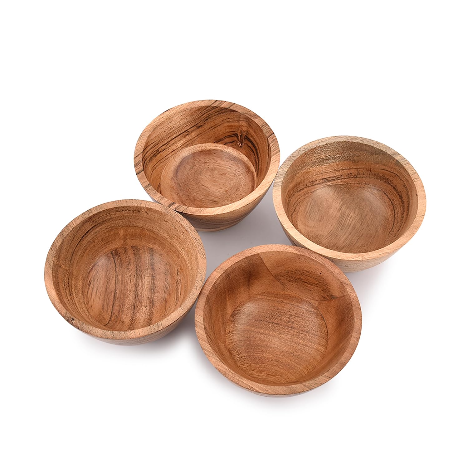 NIRMAN Acacia Wood Bowl Sets of 4 for Kitchen Meal Party and Nuts, Candy, Appetizer, Snacks, Olive (4.5" x 4.5" x 2.5") NIRMAN