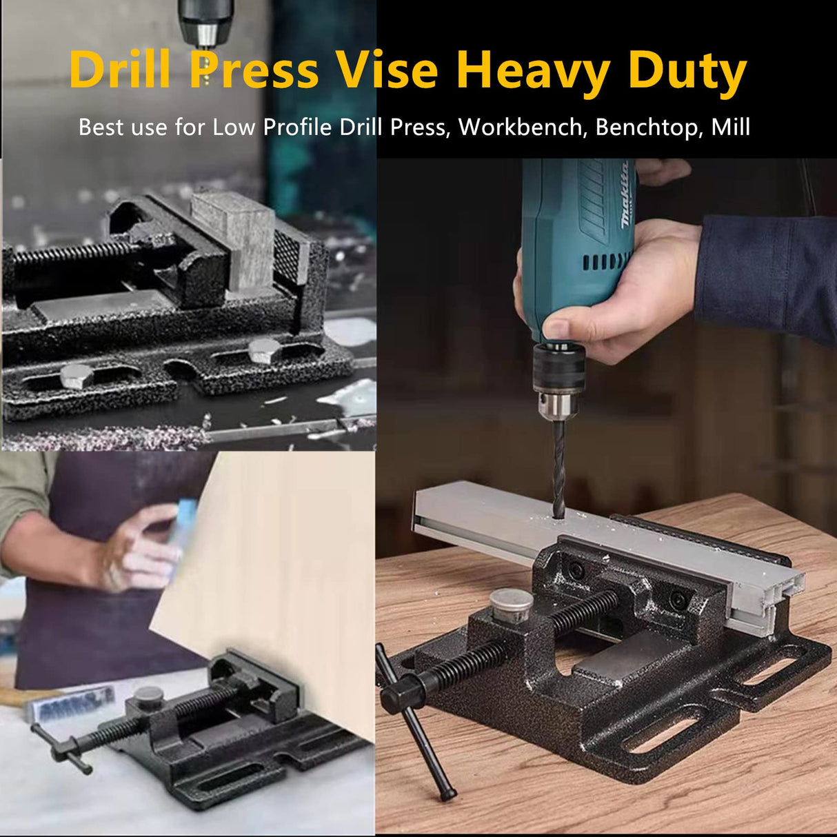 Drill Press Vise, 3'' Jaw Capacity, Quick Release Clamp-on Vise Ultimate Durability, Slotted Base Drill Press Vice for Woodwork, Low Profile Drill TRUSBEE