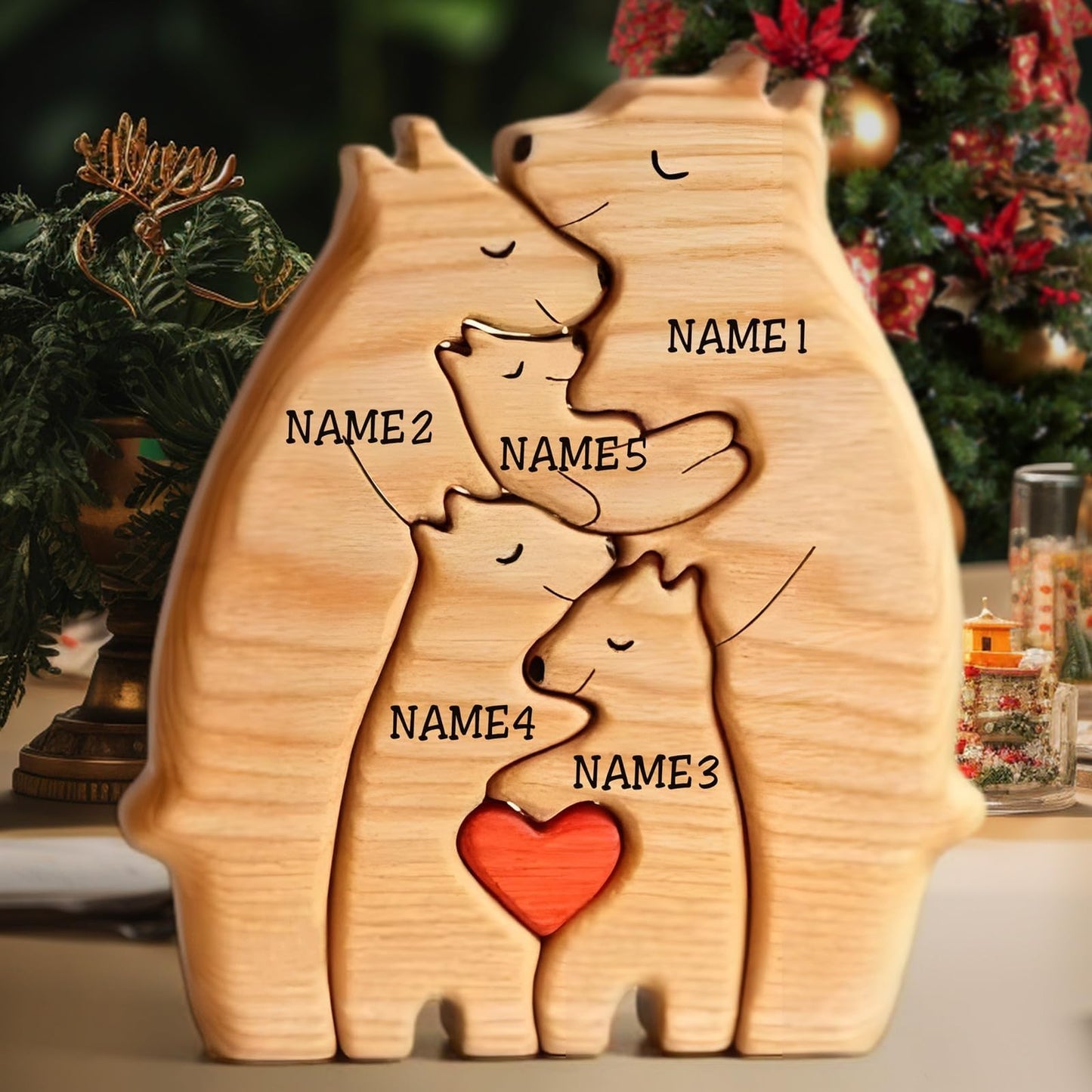 Personalized Wooden Bears Family Puzzle Gifts with Name Customizable Wooden Puzzle with 1-8 Name Decorative Piece for Home Decor and Birthday Gifts - WoodArtSupply