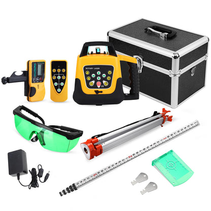 Iglobalbuy Automatic Self Leveling Green Rotary Laser Level 500m Range Kit with Surveying Tripod and Aluminum Grade Rod 16.4 Feet, Leveling Rotating - WoodArtSupply