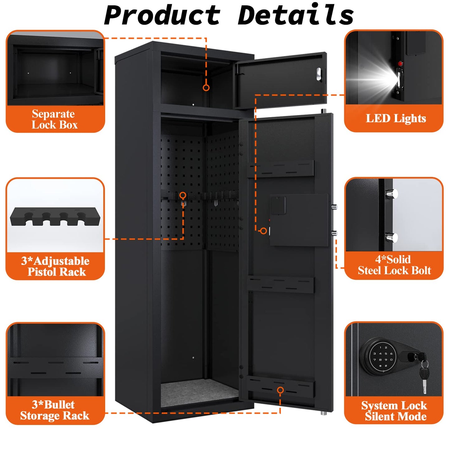 KAER 10-12 Gun Home Safe - Large Rifle and Pistol Safe With Digital Keypad, Quick Access Cabinets, 3 Pistol Racks, Unassembled - WoodArtSupply