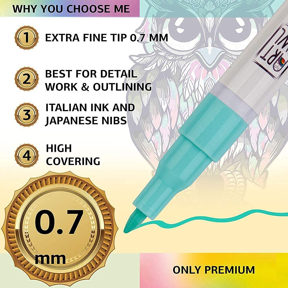 Art Owl 12 Basic Paint Pens Extra Fine Tip and 12 Acrylic Pastel Paint Markers Extra Fine Tip, Bundle for Rock Painting, Stone, Ceramic, Glass, Wood Art Owl