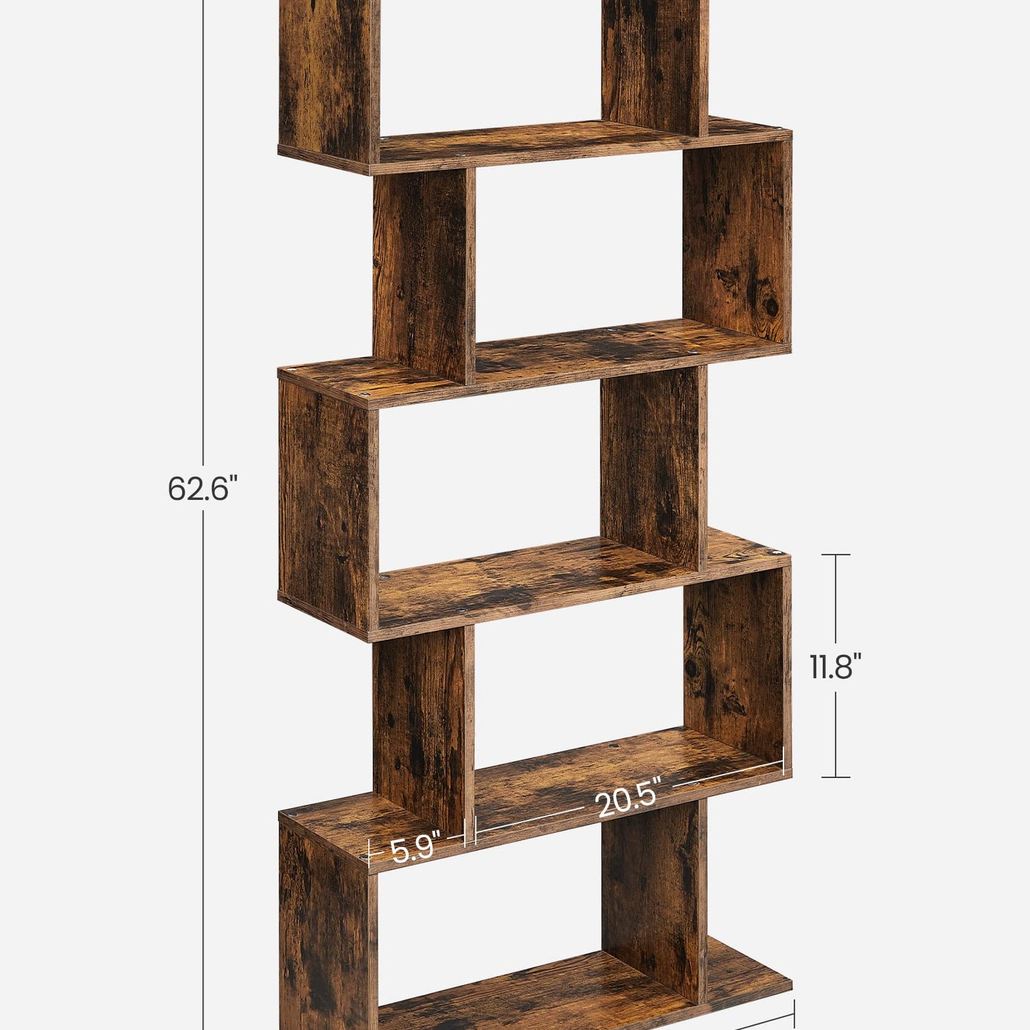 VASAGLE Rustic Brown 5-Tier Bookshelf and Room Divider with Sturdy Design VASAGLE