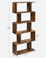 VASAGLE Rustic Brown 5-Tier Bookshelf and Room Divider with Sturdy Design VASAGLE