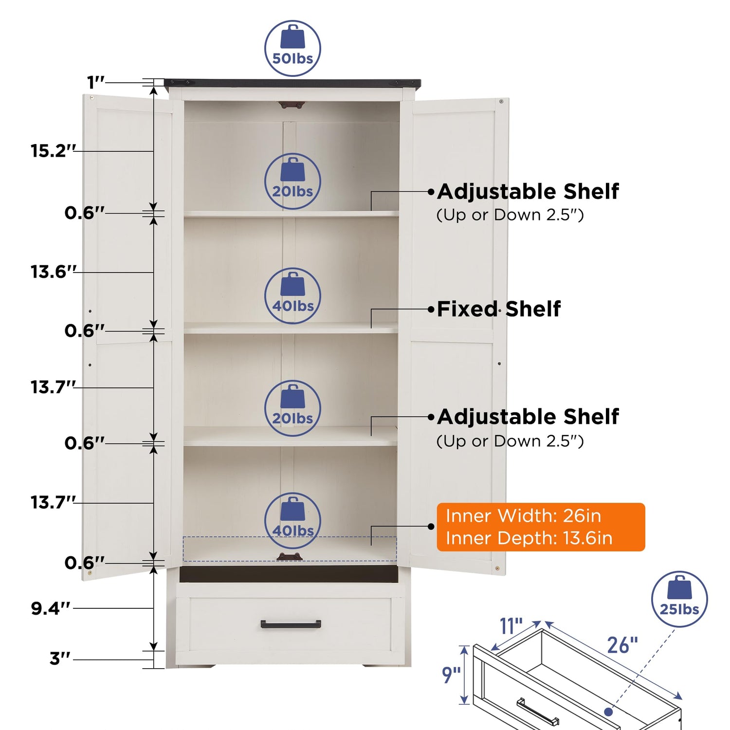 Farmhouse Style 72" Tall Storage Cabinet with Adjustable Shelves and Drawer by JXQTLINGMU JXQTLINGMU