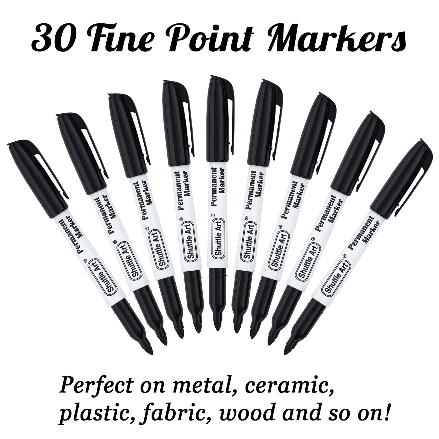 Shuttle Art Permanent Markers Bundle, 30 Pack Black and 30 Pack Blue Permanent Marker set,Fine Point, Works on Plastic,Wood,Stone,Metal and Glass for - WoodArtSupply